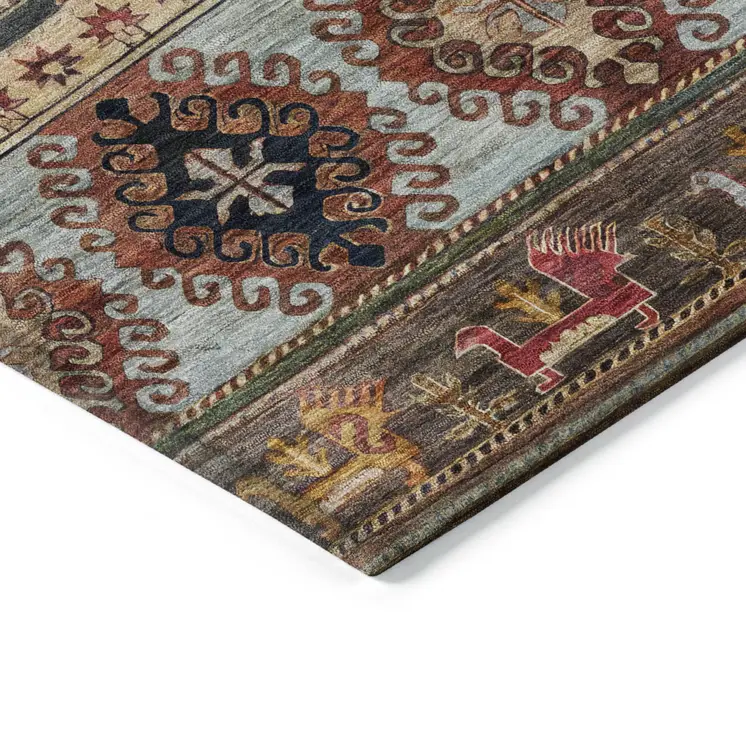 9' X 12' Rust Gray And Gold Tribal Washable Indoor Outdoor Area Rug
