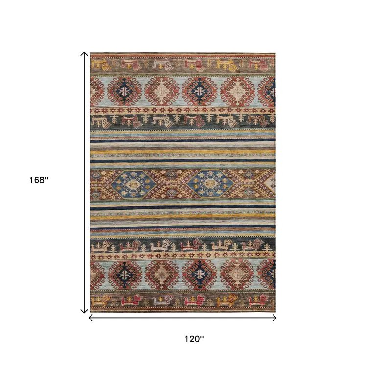 10' X 14' Rust Gray And Gold Tribal Washable Indoor Outdoor Area Rug