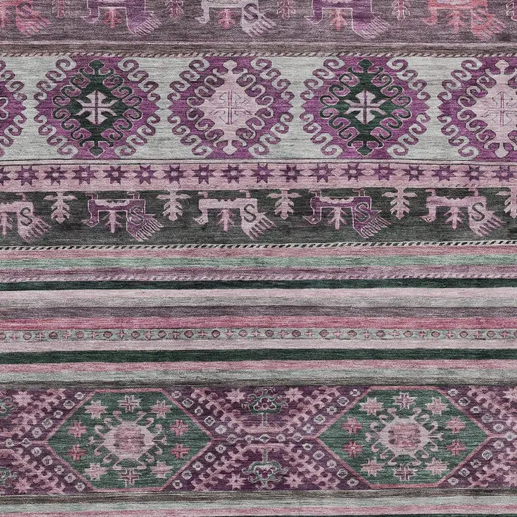 5' X 8' Purple Plum And Gray Tribal Washable Indoor Outdoor Area Rug