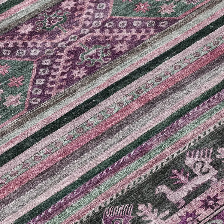 5' X 8' Purple Plum And Gray Tribal Washable Indoor Outdoor Area Rug