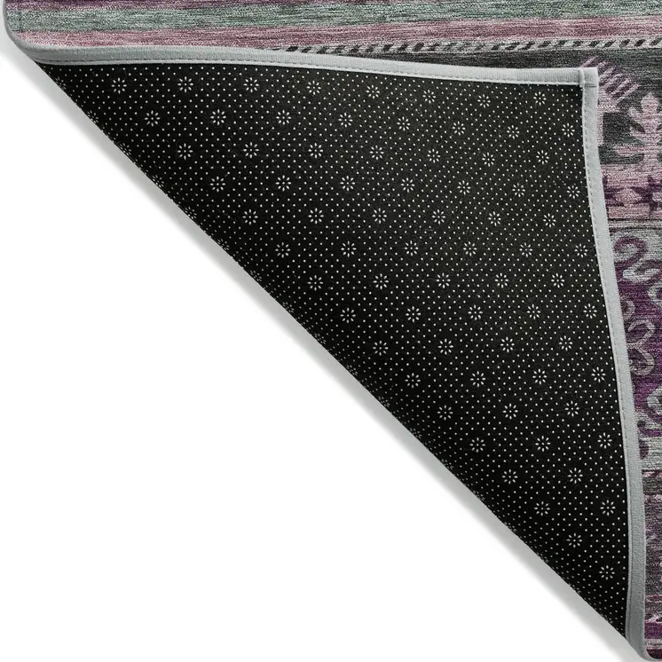 8' X 10' Purple Plum And Gray Tribal Washable Indoor Outdoor Area Rug