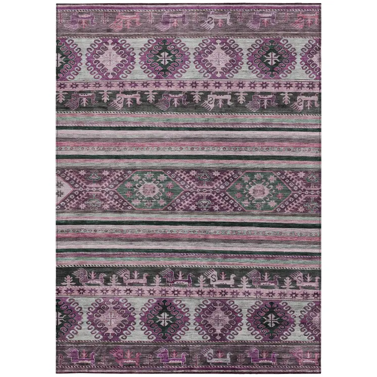 8' X 10' Purple Plum And Gray Tribal Washable Indoor Outdoor Area Rug