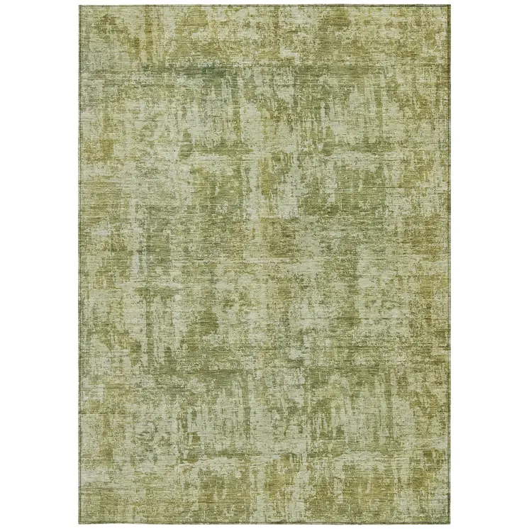 5' X 8' Artichoke Green And Beige Abstract Washable Indoor Outdoor Area Rug