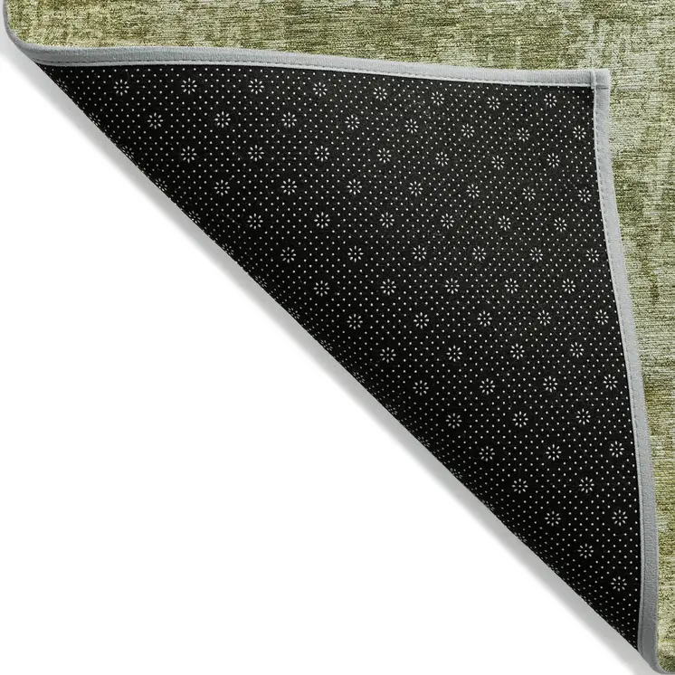 5' X 8' Artichoke Green And Beige Abstract Washable Indoor Outdoor Area Rug