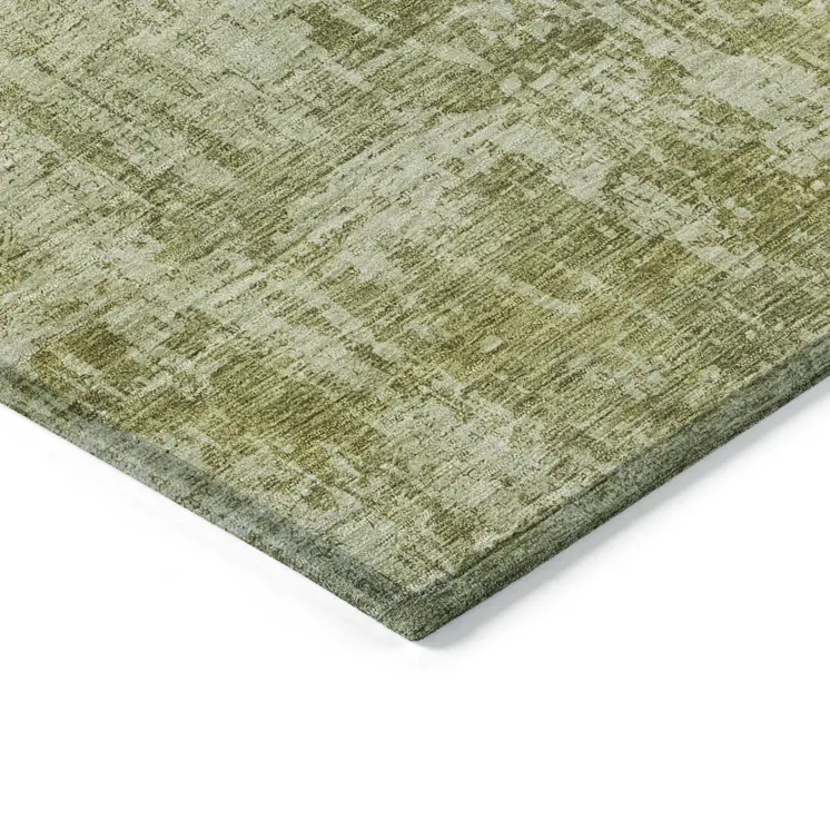 5' X 8' Artichoke Green And Beige Abstract Washable Indoor Outdoor Area Rug