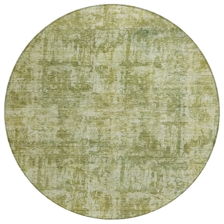 8' Artichoke Green And Beige Round Abstract Washable Indoor Outdoor Area Rug