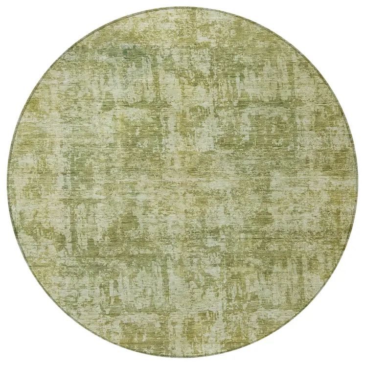 8' Artichoke Green And Beige Round Abstract Washable Indoor Outdoor Area Rug