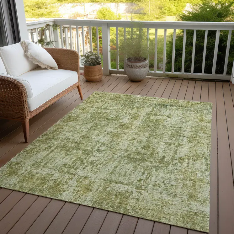 8' X 10' Artichoke Green And Beige Abstract Washable Indoor Outdoor Area Rug