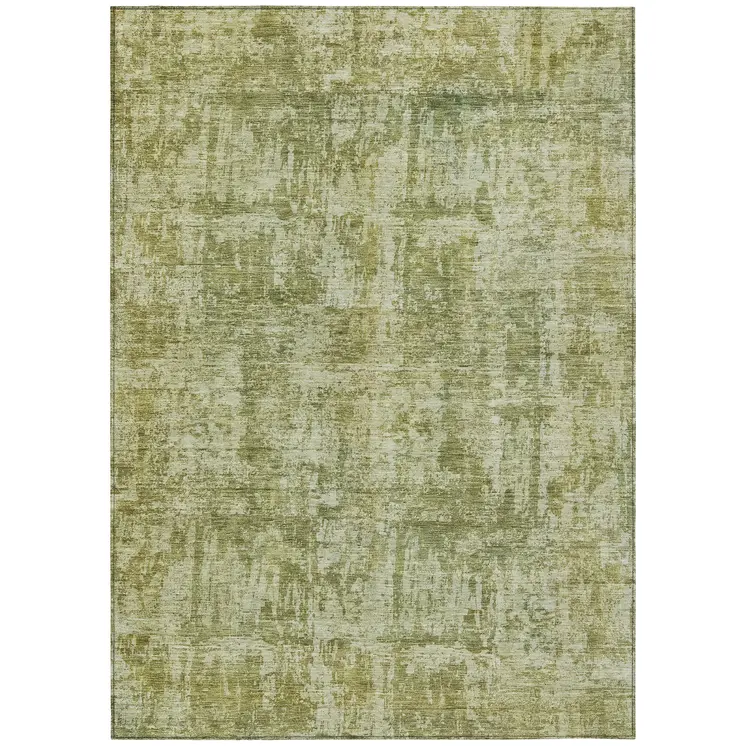 8' X 10' Artichoke Green And Beige Abstract Washable Indoor Outdoor Area Rug