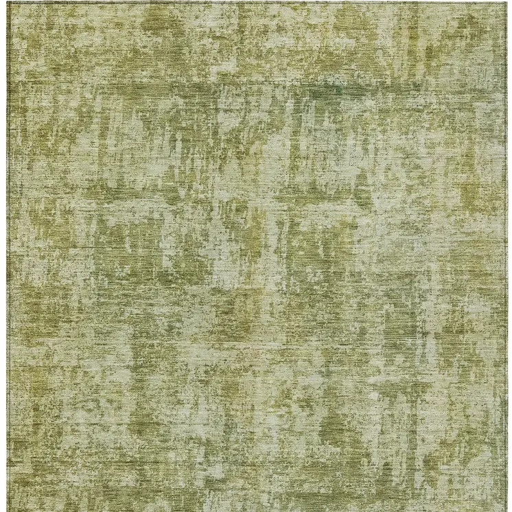 9' X 12' Artichoke Green And Beige Abstract Washable Indoor Outdoor Area Rug