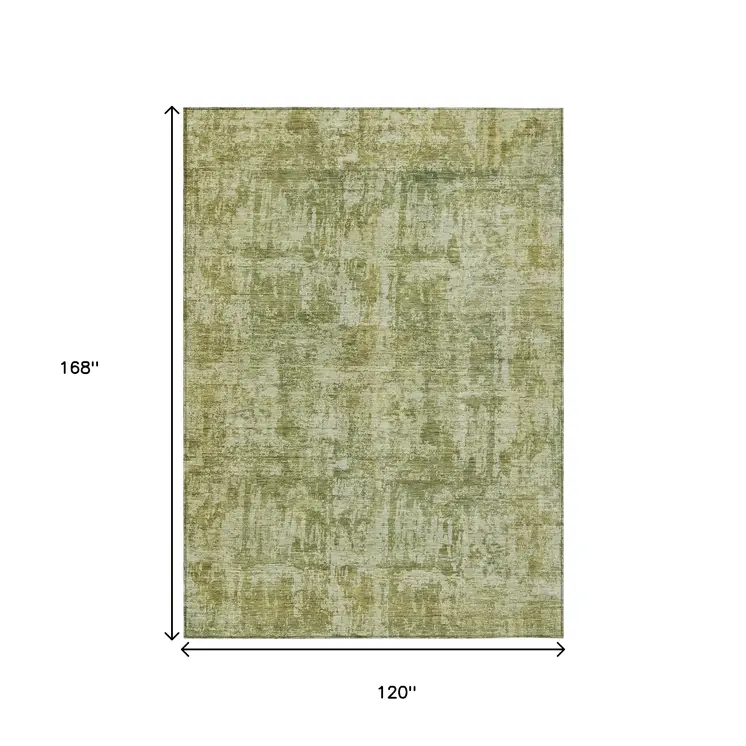 10' X 14' Artichoke Green And Beige Abstract Washable Indoor Outdoor Area Rug