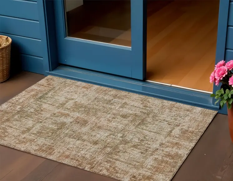 3' X 5' Beige And Copper Abstract Washable Indoor Outdoor Area Rug