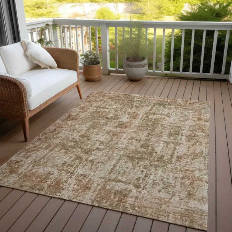 3' X 5' Beige And Copper Abstract Washable Indoor Outdoor Area Rug