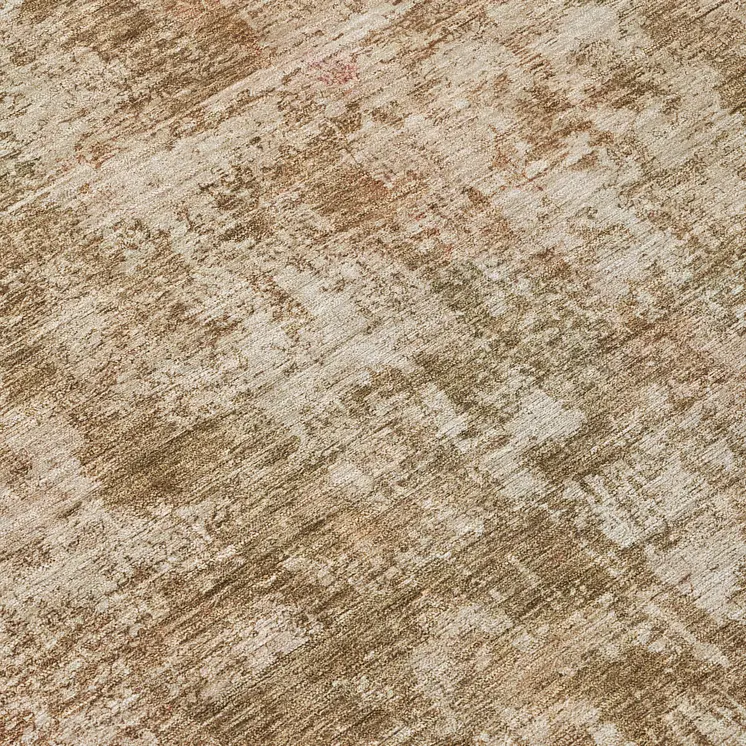 8' Beige And Copper Round Abstract Washable Indoor Outdoor Area Rug