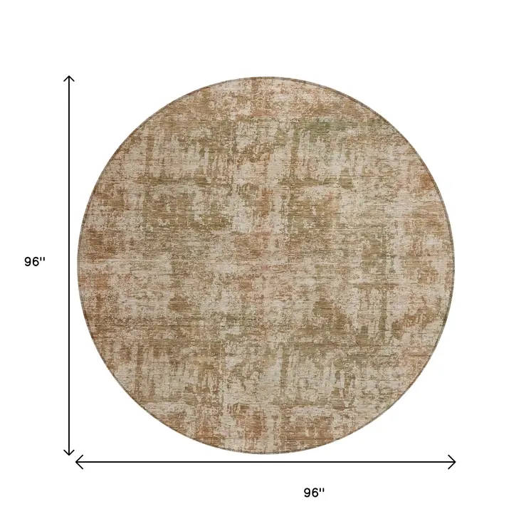 8' Beige And Copper Round Abstract Washable Indoor Outdoor Area Rug