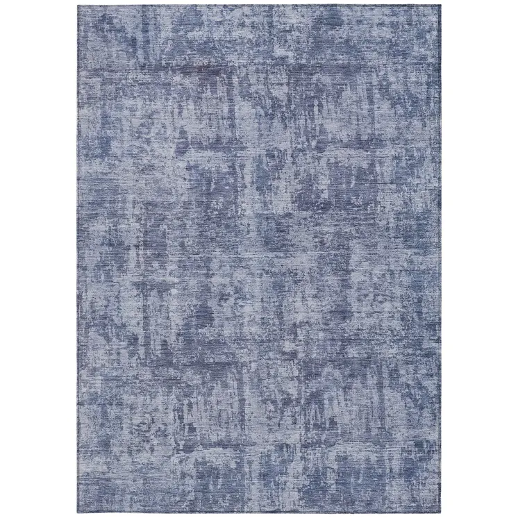 5' X 8' Blue And Ivory Abstract Washable Indoor Outdoor Area Rug
