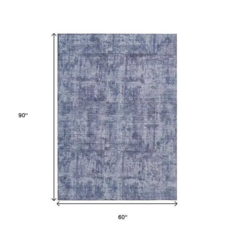 5' X 8' Blue And Ivory Abstract Washable Indoor Outdoor Area Rug