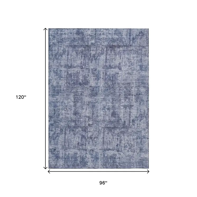 8' X 10' Blue And Ivory Abstract Washable Indoor Outdoor Area Rug