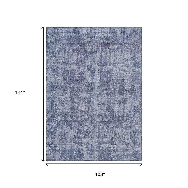 9' X 12' Blue And Ivory Abstract Washable Indoor Outdoor Area Rug