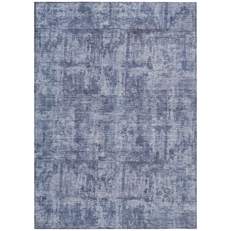 10' X 14' Blue And Ivory Abstract Washable Indoor Outdoor Area Rug