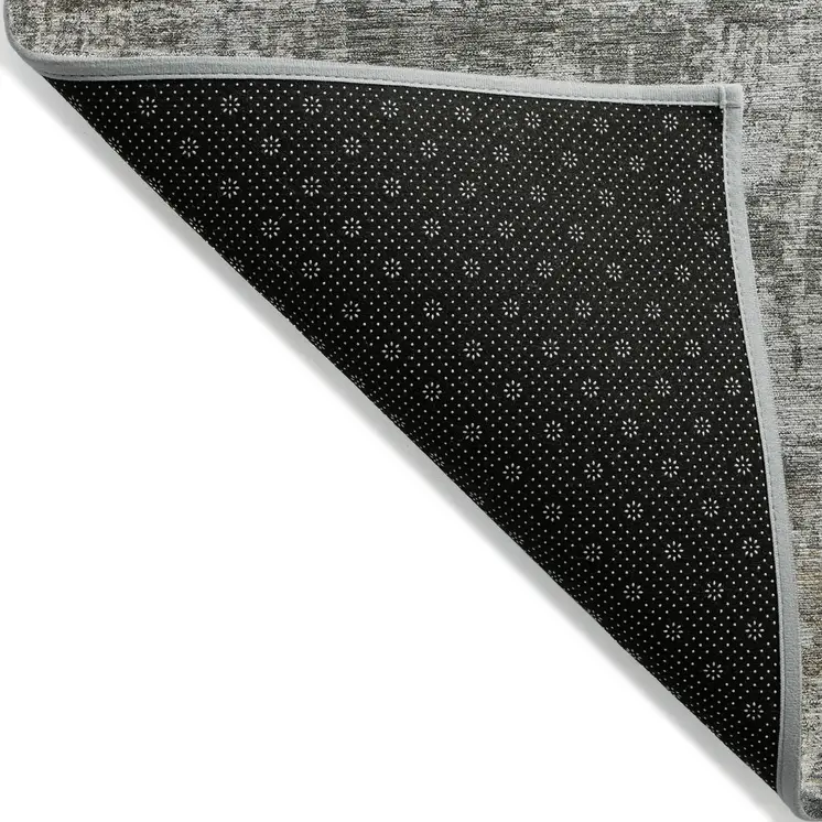 3' X 5' Pewter And Ivory Abstract Washable Indoor Outdoor Area Rug