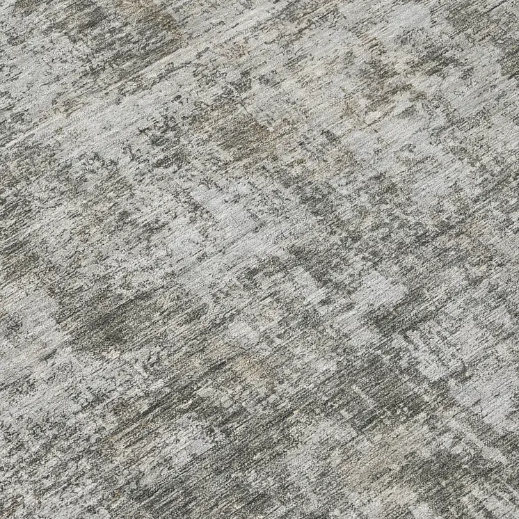 8' Pewter And Ivory Round Abstract Washable Indoor Outdoor Area Rug