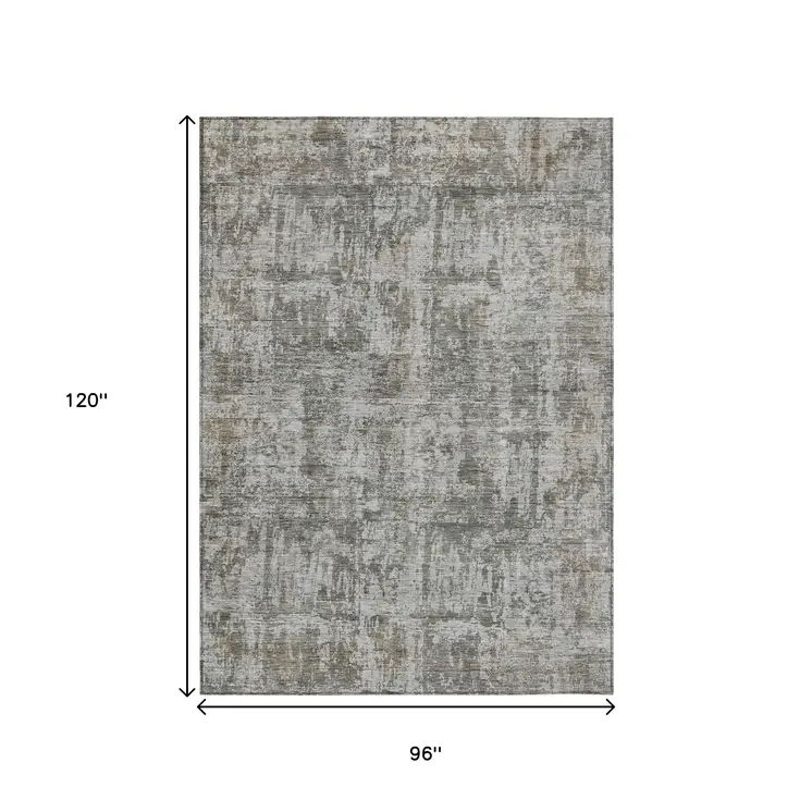8' X 10' Pewter And Ivory Abstract Washable Indoor Outdoor Area Rug