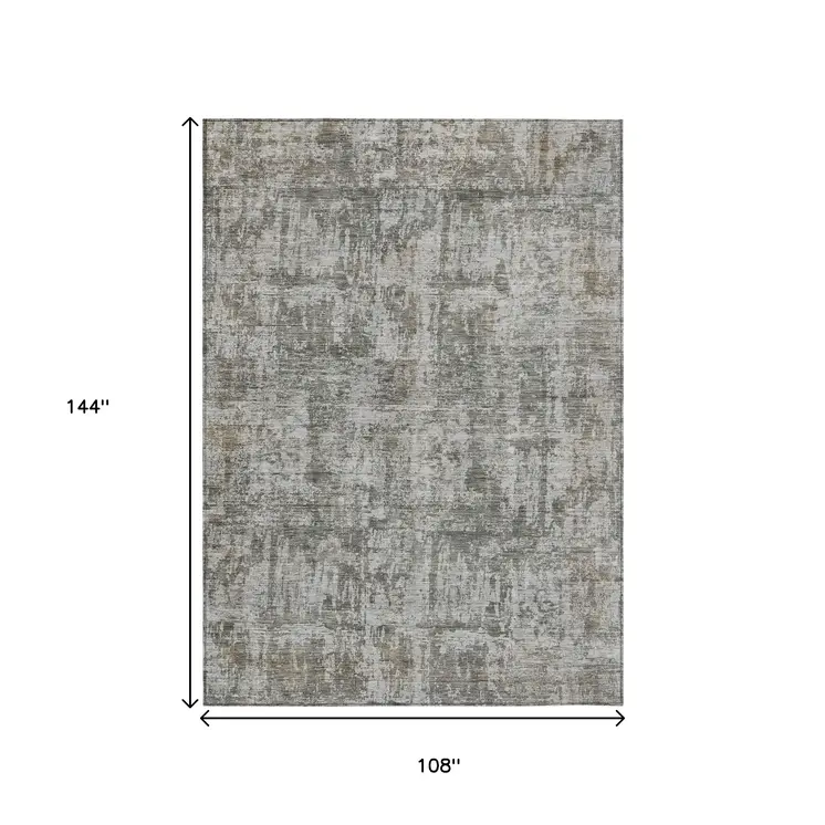 9' X 12' Pewter And Ivory Abstract Washable Indoor Outdoor Area Rug