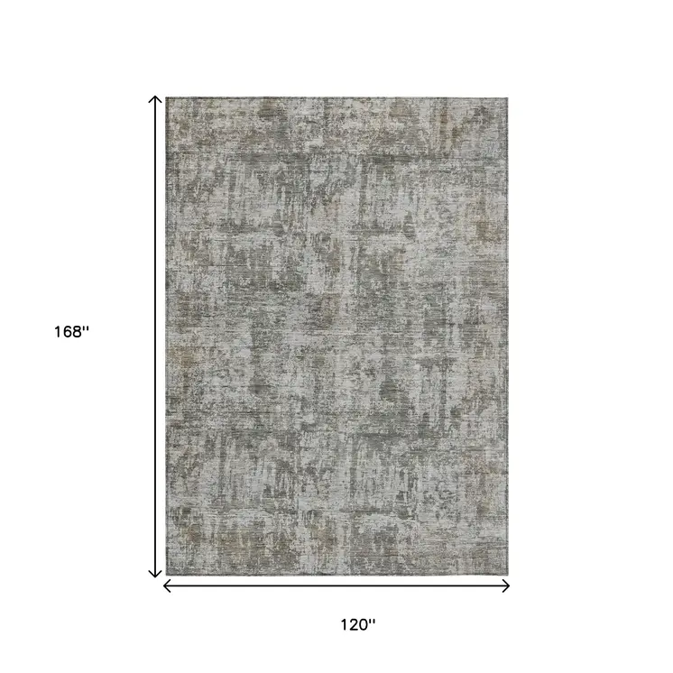 10' X 14' Pewter And Ivory Abstract Washable Indoor Outdoor Area Rug