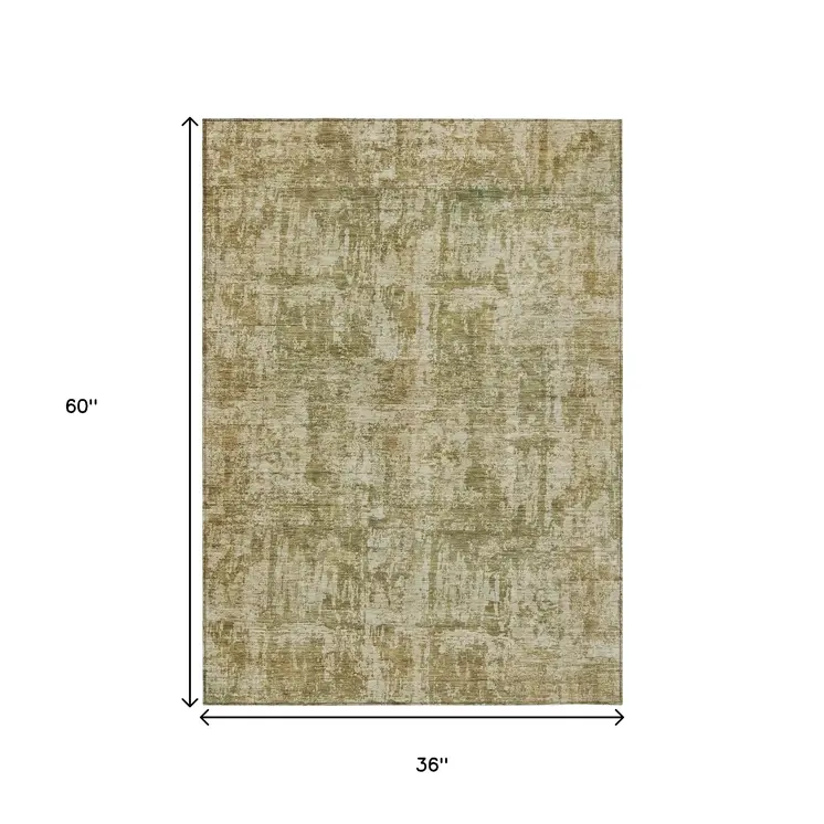 3' X 5' Taupe And Beige Abstract Washable Indoor Outdoor Area Rug