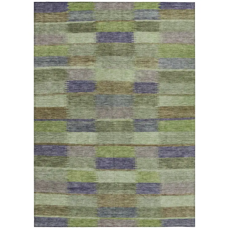 5' X 8' Artichoke Green Purple And Mint Green Striped Washable Indoor Outdoor Area Rug