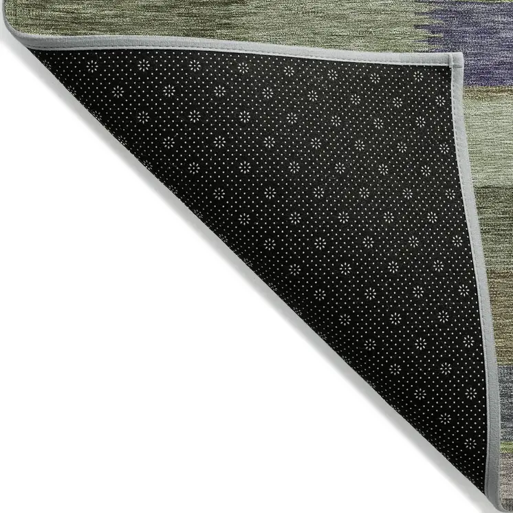 5' X 8' Artichoke Green Purple And Mint Green Striped Washable Indoor Outdoor Area Rug