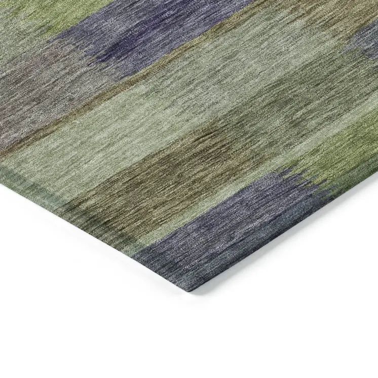 5' X 8' Artichoke Green Purple And Mint Green Striped Washable Indoor Outdoor Area Rug