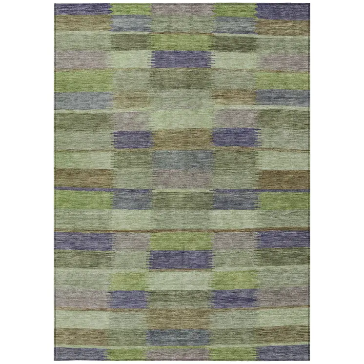 5' X 8' Artichoke Green Purple And Mint Green Striped Washable Indoor Outdoor Area Rug