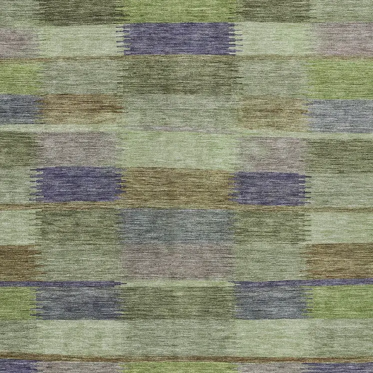 8' X 10' Artichoke Green Purple And Mint Green Striped Washable Indoor Outdoor Area Rug