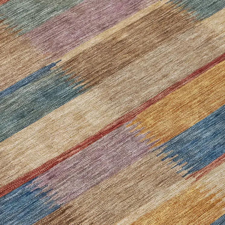 8' Beige Blue And Gold Round Striped Washable Indoor Outdoor Area Rug