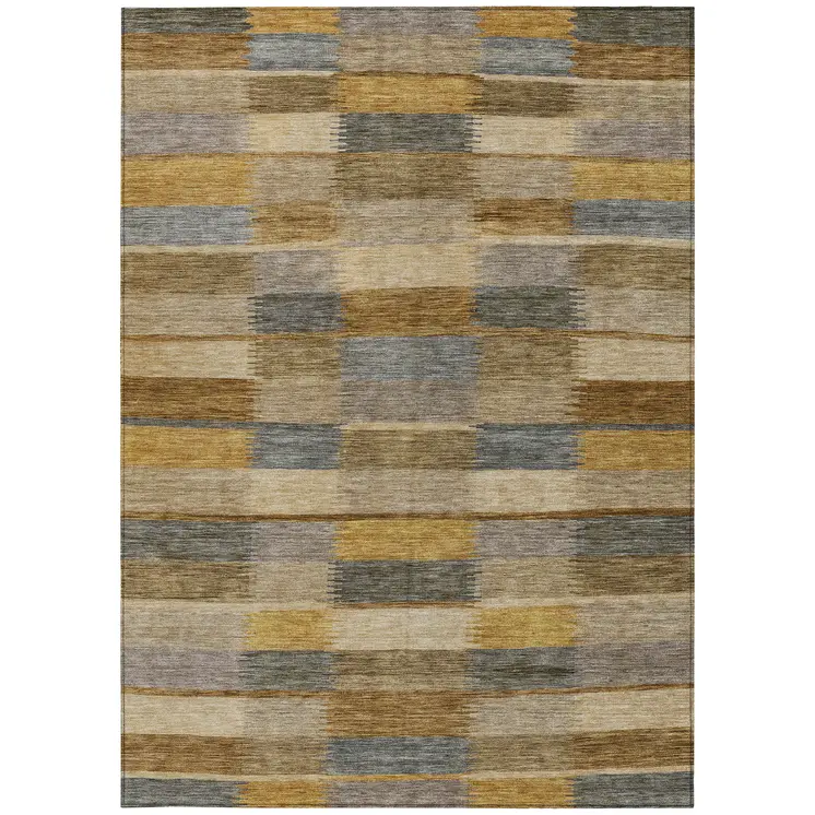 5' X 8' Brown Taupe And Gold Striped Washable Indoor Outdoor Area Rug