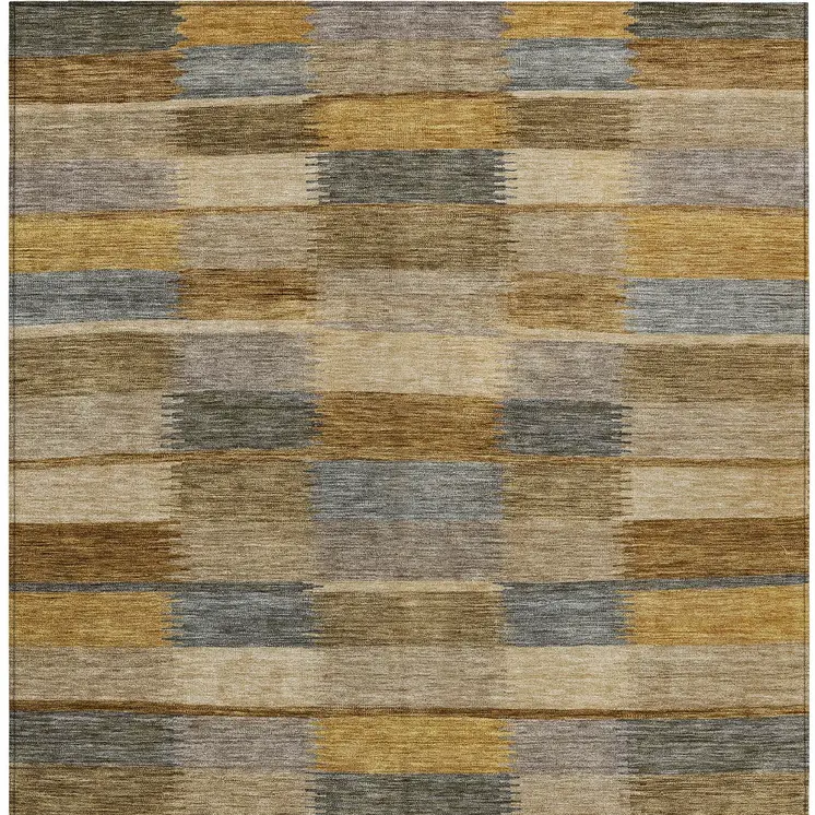 9' X 12' Brown Taupe And Gold Striped Washable Indoor Outdoor Area Rug