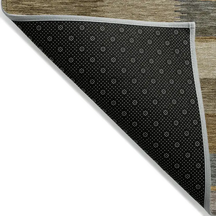 9' X 12' Brown Taupe And Gold Striped Washable Indoor Outdoor Area Rug