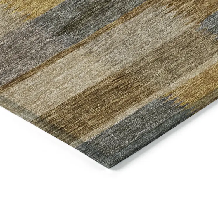 9' X 12' Brown Taupe And Gold Striped Washable Indoor Outdoor Area Rug