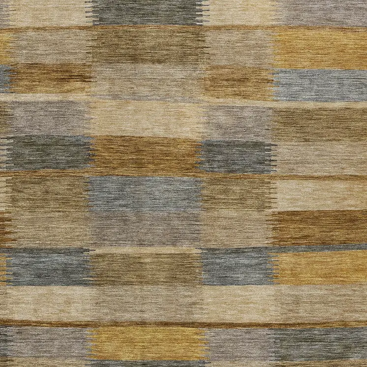 9' X 12' Brown Taupe And Gold Striped Washable Indoor Outdoor Area Rug