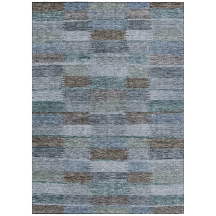 3' X 5' Blue Denim Blue And Brown Striped Washable Indoor Outdoor Area Rug