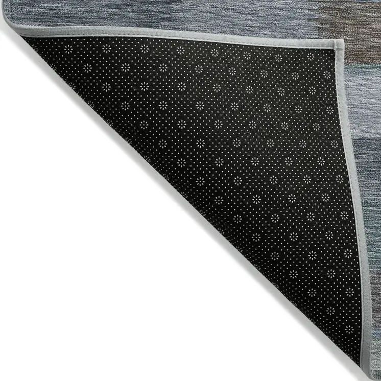 3' X 5' Blue Denim Blue And Brown Striped Washable Indoor Outdoor Area Rug