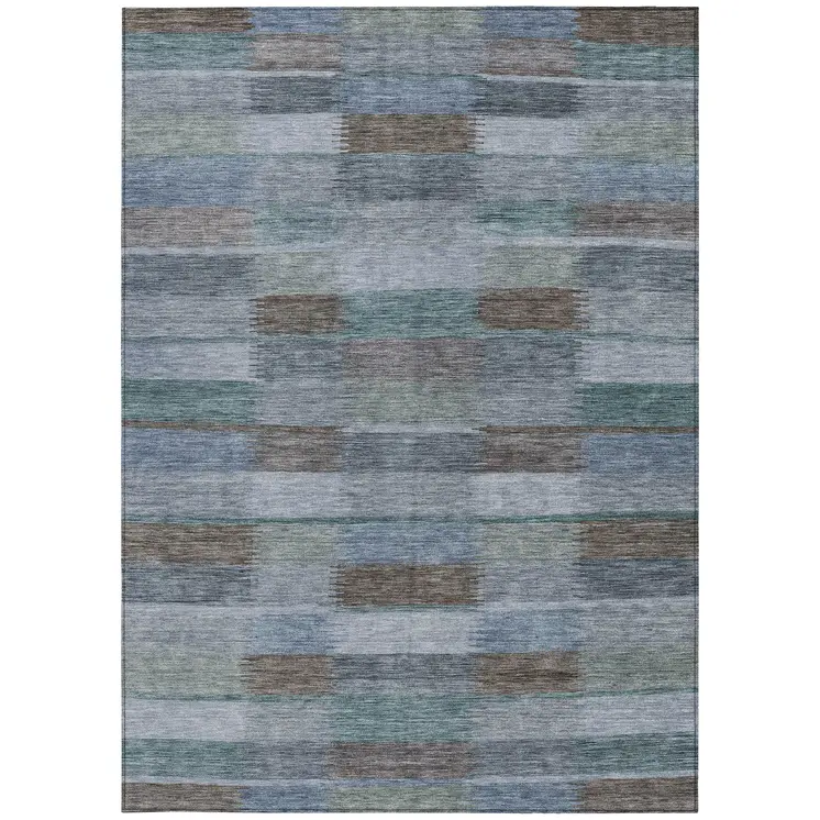 3' X 5' Blue Denim Blue And Brown Striped Washable Indoor Outdoor Area Rug