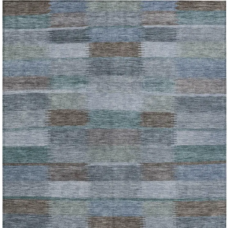10' X 14' Blue Denim Blue And Brown Striped Washable Indoor Outdoor Area Rug