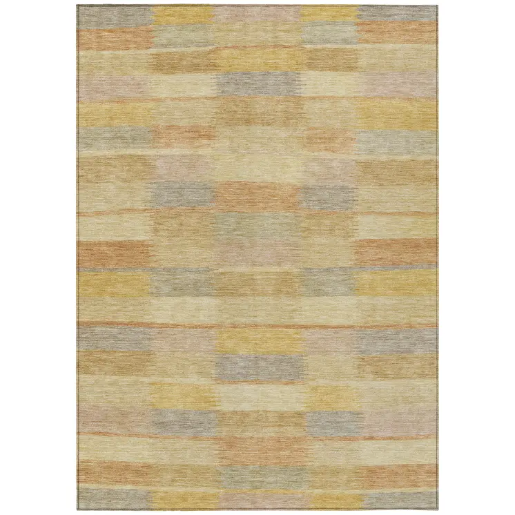 3' X 5' Wheat Beige And Gold Striped Washable Indoor Outdoor Area Rug