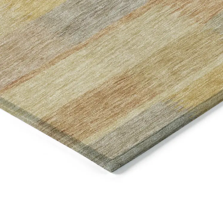 3' X 5' Wheat Beige And Gold Striped Washable Indoor Outdoor Area Rug