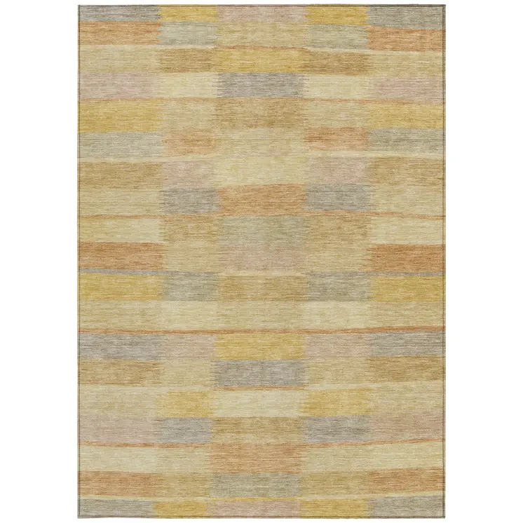10' X 14' Wheat Beige And Gold Striped Washable Indoor Outdoor Area Rug