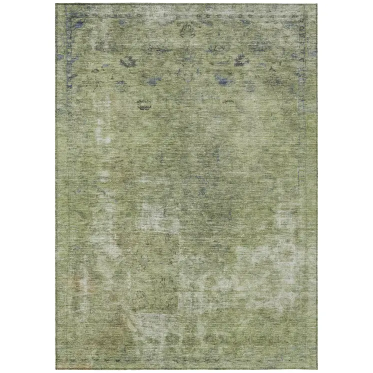 5' X 8' Artichoke Green And Beige Abstract Washable Indoor Outdoor Area Rug