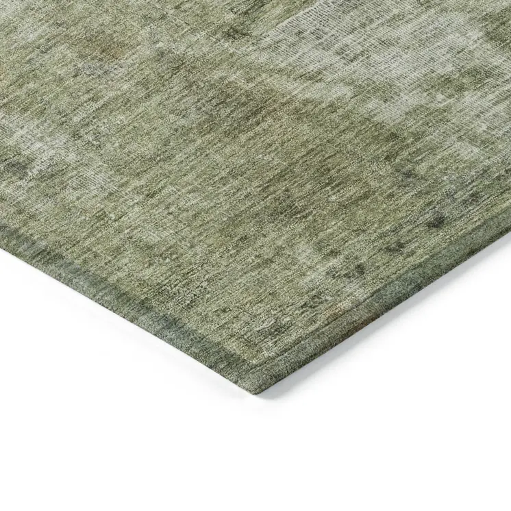 5' X 8' Artichoke Green And Beige Abstract Washable Indoor Outdoor Area Rug